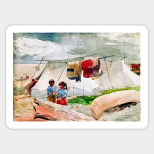 Children At Innu (Indian) Camp, Roberval Quebec, Winslow Homer 1895 Sticker